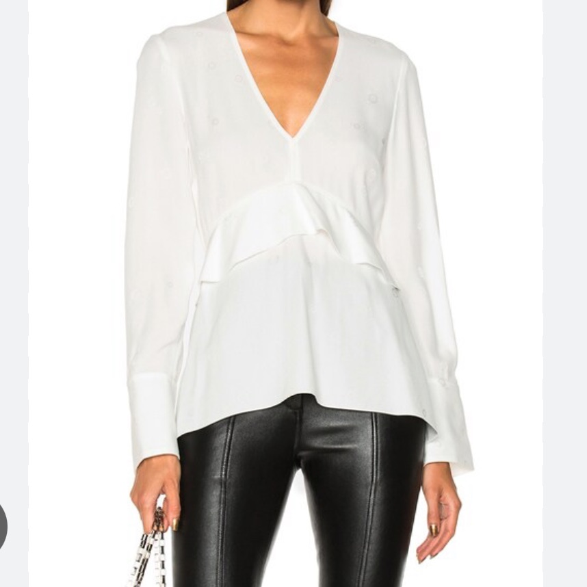 Proenza Schouler Satin Back Crepe Jacquard Long Sleeve V-Neck Top Size 0